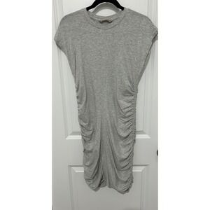 Athleta Heather Grey Ruched Side Tee Dress Tunic Short‎ Sleeve Casual Women